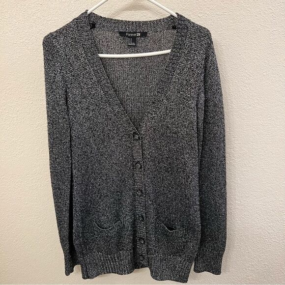 Forever 21 Metallic Black Cardigan Size Medium - Picture 1 of 4